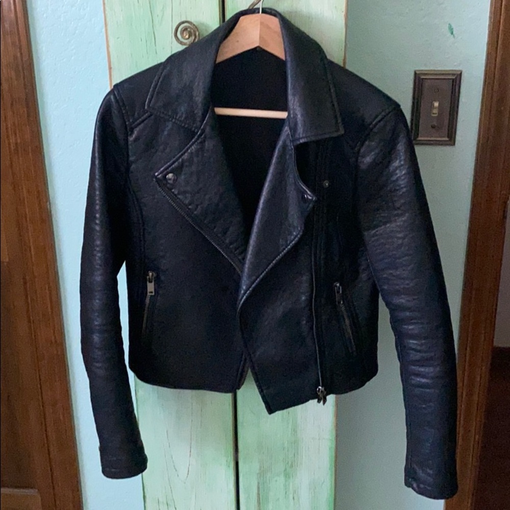 Vegan leather jacket w removable fake fur